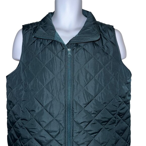 READ NWT Lands End Womens Oversized Vest M 10-12 Green Quilted Repreve Pockets - Picture 2 of 10